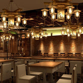 Wooden Metal Caged Chandelier Lighting Kit - 3/7 Lights for Restaurant Hanging